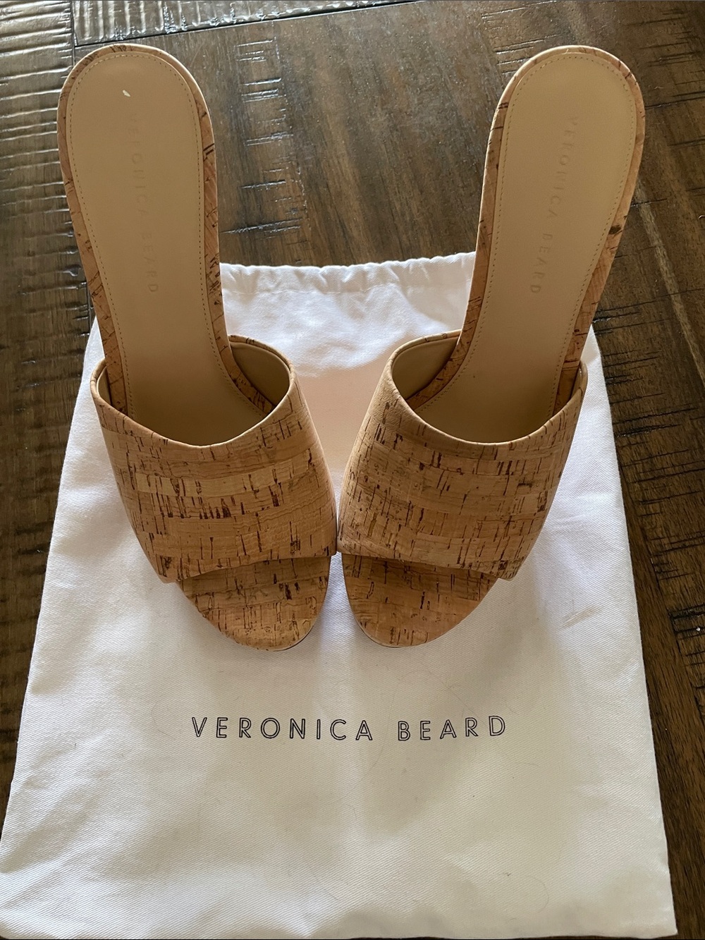 Veronica Beard Cork Slide Mules in Natural